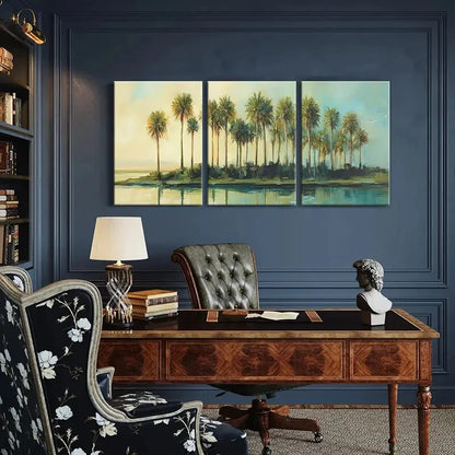 3pcs Palm Trees Coastal Landscape Abstract Art Metal Print Ready to Hang Art