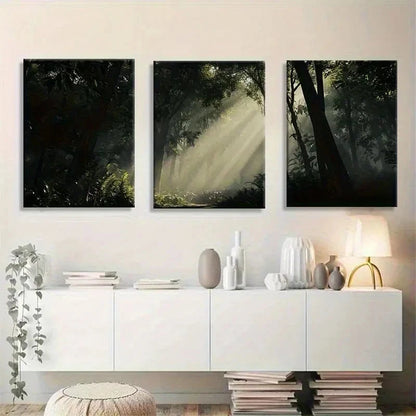3pcs Natural Landscape with Lush Green Leaves Metal Print Ready to Hang Art