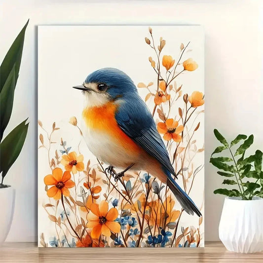 Beautiful Whimsical Watercolor Bird With Vibrant 40x60cm Metal Print Ready to Hang