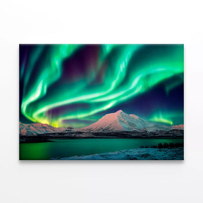 Northern Lights Aurora Over Lake Wall Art Decor 100% Australian Made