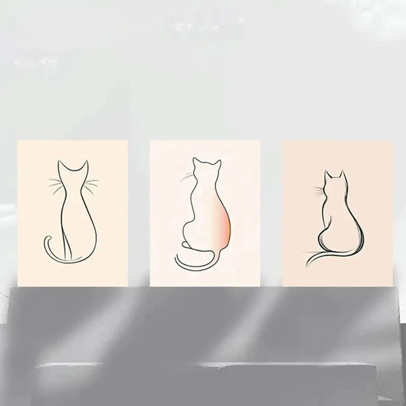 3pcs Cat Silhouette Light Pink &amp; Beige Metal Print Ready to Hang Art
