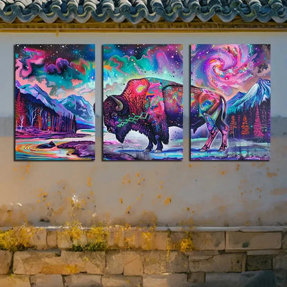 3pcs Vibrant Nature and Mythical Beast Themed Metal Print Ready to Hang Art