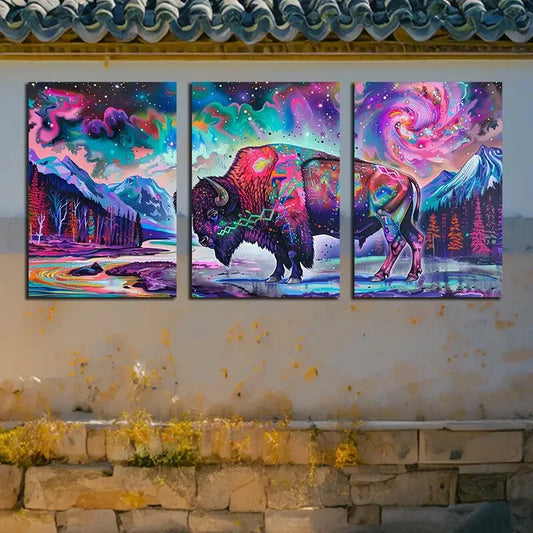 3pcs Vibrant Nature and Mythical Beast Themed Metal Print Ready to Hang Art