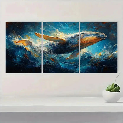 3pcs Whale Painting Breaching Humpback Whale Metal Print Ready to Hang Art