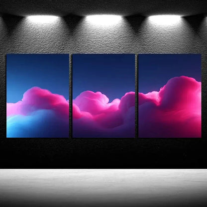 3pcs Vibrant Pink Beautiful Sky Illustration Metal Print Ready to Hang Art