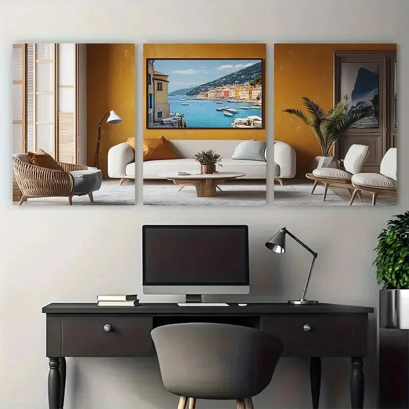 3pcs French Riviera Coast Vibrant Travel Poster Metal Print Ready to Hang Art