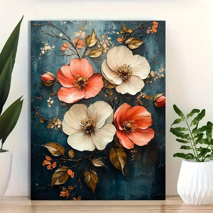 Beautiful Blooming Flowers In Pink White Painting 40x60cm Metal Print Ready to Hang