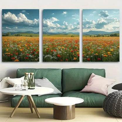 3pcs Charming Countryside Wildflower Scenery Metal Print Ready to Hang Art