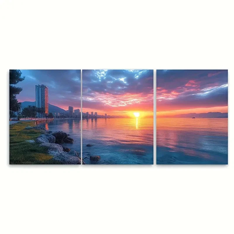 3pcs Durres Sunrise Spectacular Cityscape Seascape Metal Print Ready to Hang Art