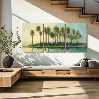 3pcs Palm Trees Coastal Landscape Abstract Art Metal Print Ready to Hang Art
