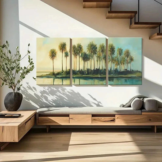 3pcs Palm Trees Coastal Landscape Abstract Art Metal Print Ready to Hang Art