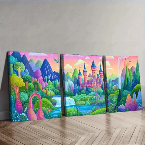 3pcs Charming Old Castle Wall Art Set Canvas Unframed - High Quality Print 100% Australian Made Wall Canvas