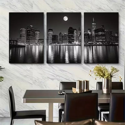 3pcs Minimalist Black and White Skyline Metal Print Ready to Hang Art