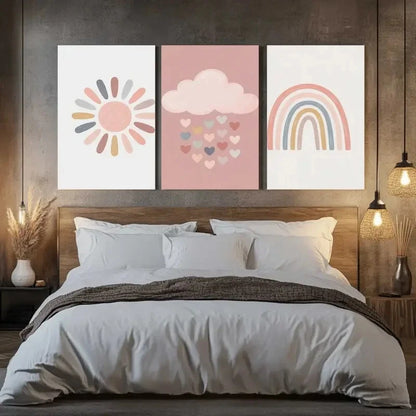 3pcs Sun Cloud Rainbow Painting Metal Print Ready to Hang Art