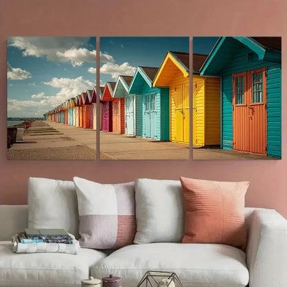 3pcs Cleethorpes Travel Illustration Wall Art Set Canvas Framed 60x90cm - High Quality Print 100% Australian Made Wall Canvas Ready to Hang