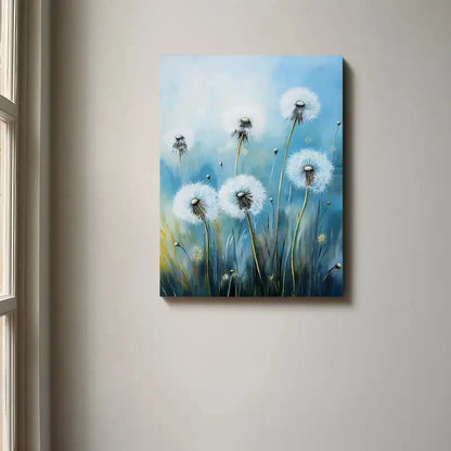 Painting of dandelions on a wall