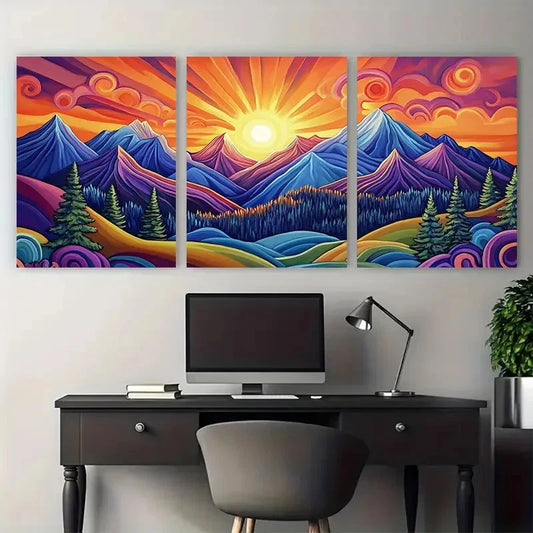 3pcs Radiant Peaks Sunset Mountain Serene Nature Wall Art Set Canvas Framed 40x60cm - High Quality Print 100% Australian Made Wall Canvas Ready to Hang