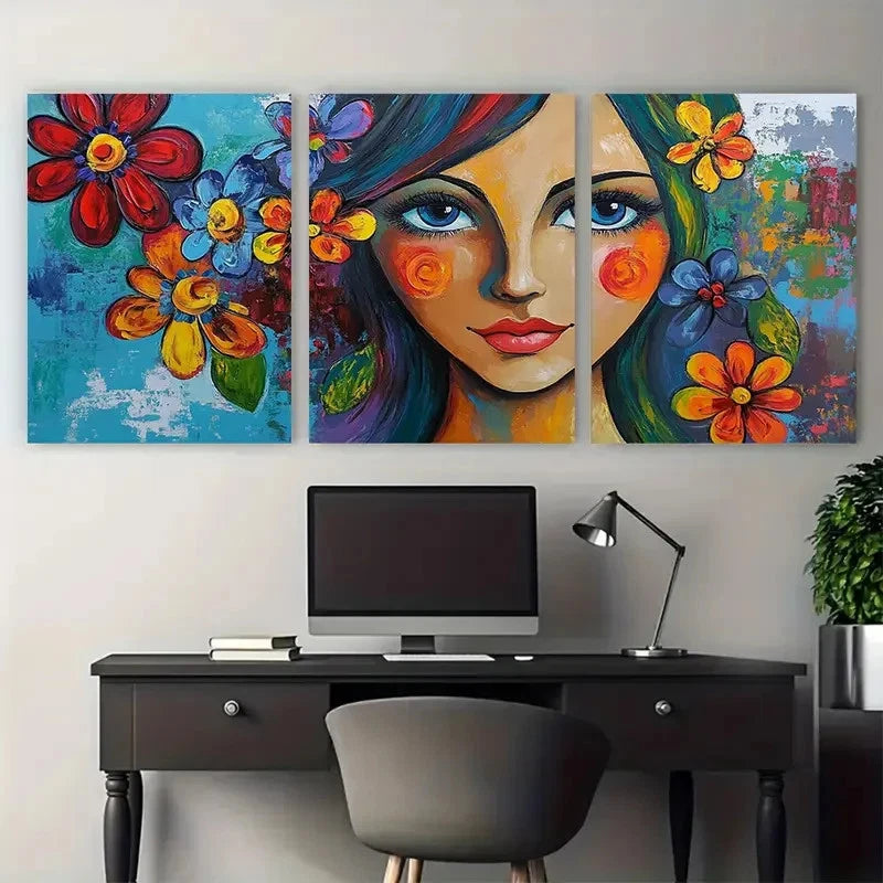 3pcs Abstract Woman Portrait Picasso Style Wall Art Set Canvas Framed 40x60cm - High Quality Print 100% Australian Made Wall Canvas Ready to Hang
