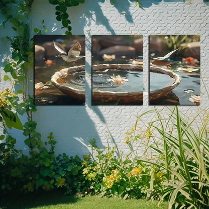 3pcs Vibrant Peace Dove with Pond Metal Print Ready to Hang Art