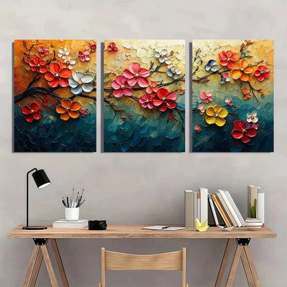 3pcs Abstract Floral Painting Spring Blossom Metal Print Ready to Hang Art