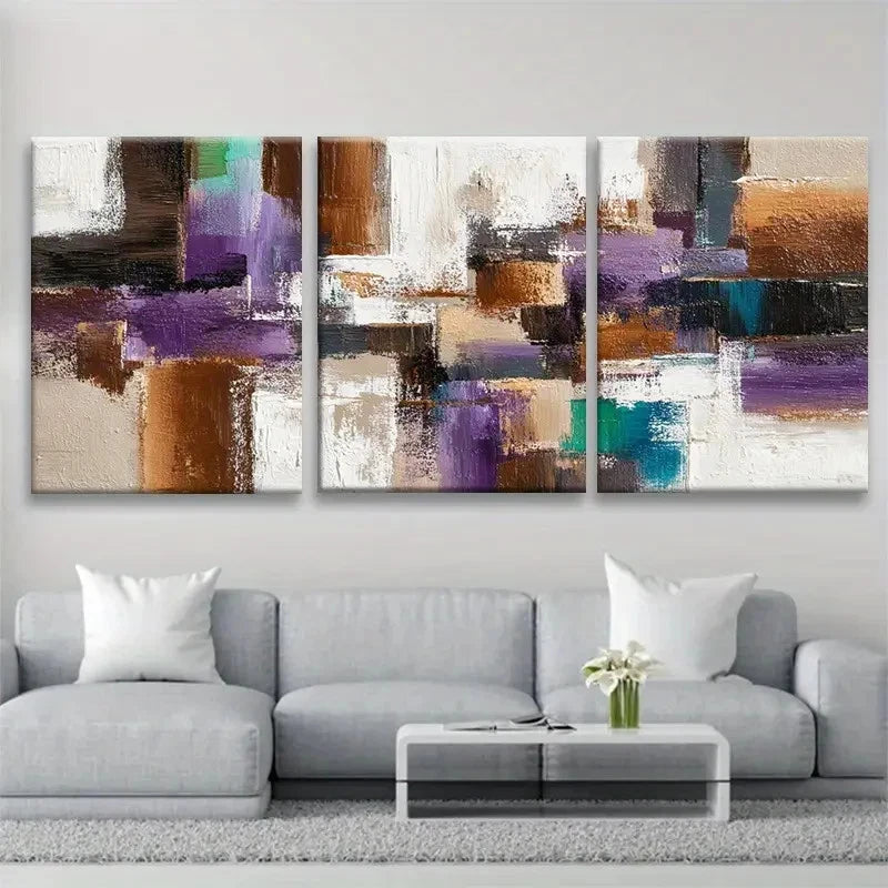 3pcs Textured Layered Block Triptych Metal Print Ready to Hang Art