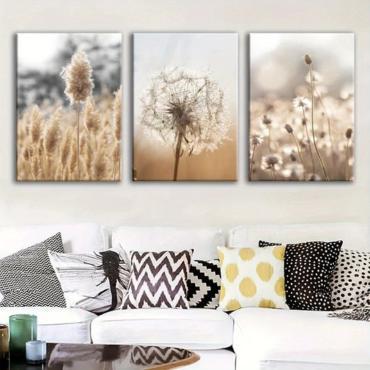 3pcs Dandelion Field Scenery Nature Metal Print Ready to Hang Art