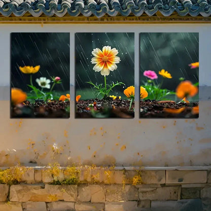 3pcs Vibrant Floral on the Ground Design Metal Print Ready to Hang Art