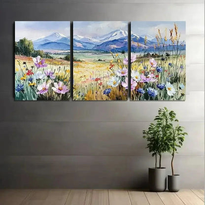3pcs Watercolor Grasslands & Wildflowers Metal Print Ready to Hang Art