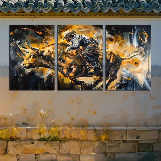 3pcs Western Cowboy Action Rodeo Scene Metal Print Ready to Hang Art