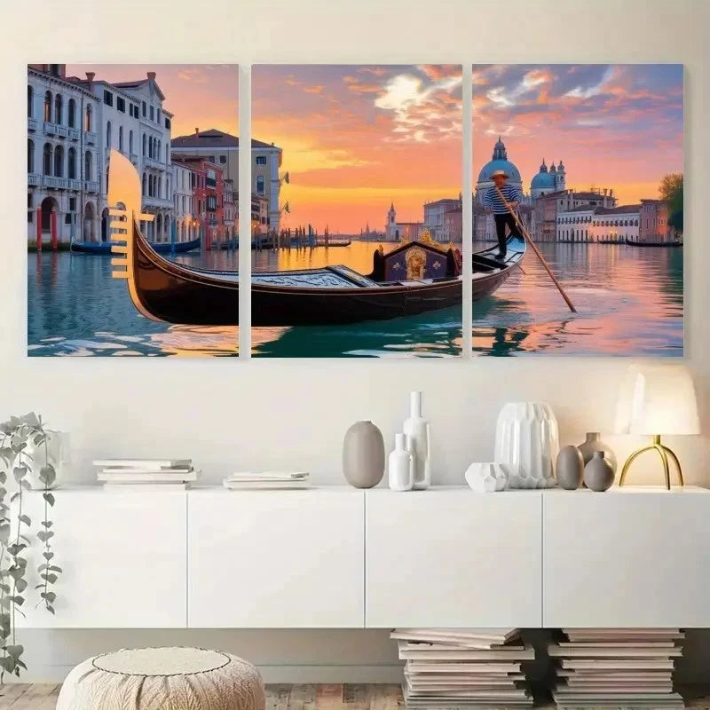 3pcs Cityscape Painting Impressionist Style Metal Print Ready to Hang Art