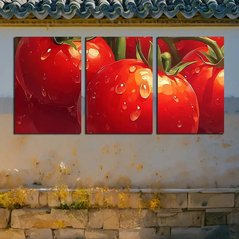 3pcs Vibrant Charming Tomato Vine Illustration Metal Print Ready to Hang Art