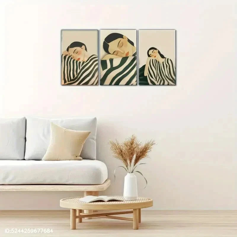 3pcs Elegant Abstract Emerald Green Woman Portrait Metal Print Ready to Hang