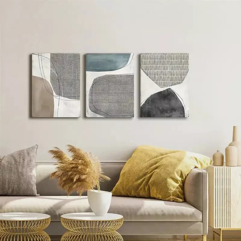 3pcs Modern Minimalist Geometric  Wall Art Set Canvas Framed 50x70cm - High Quality Print 100% Australian Made Wall Canvas Ready to Hang