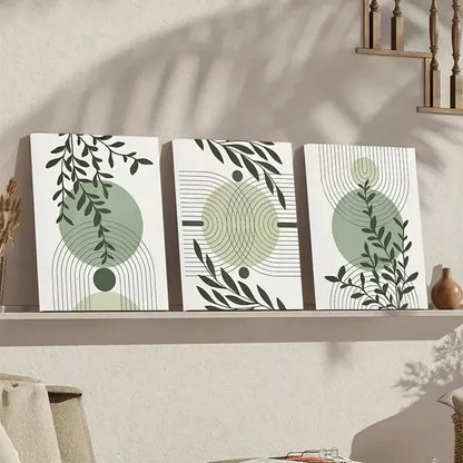 3pcs Abstract Geometric Prints in Green & Grey Wall Art Canvas Unframed - High Quality Print 100% Australian Made Wall Canvas