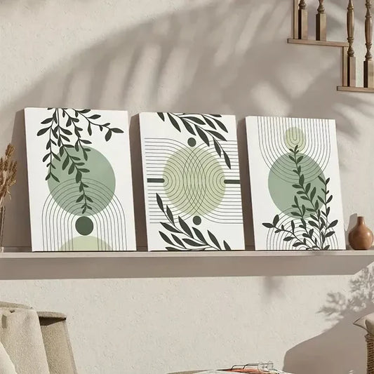 3pcs Abstract Geometric Prints in Green & Grey Wall Art Canvas Unframed - High Quality Print 100% Australian Made Wall Canvas