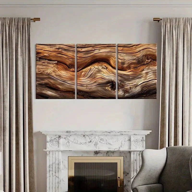 3pcs Wooden Texture Natural Patterns Earthy Tones Metal Print Ready to Hang Art