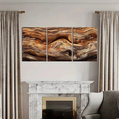 3pcs Wooden Texture Natural Patterns Earthy Tones Metal Print Ready to Hang Art