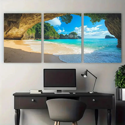3pcs Cathedral Cove Beach Coastal-Themed Metal Print Ready to Hang Art