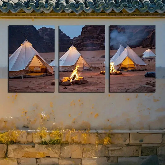 3pcs Desert Campfire Scene Metal Print Ready to Hang Art