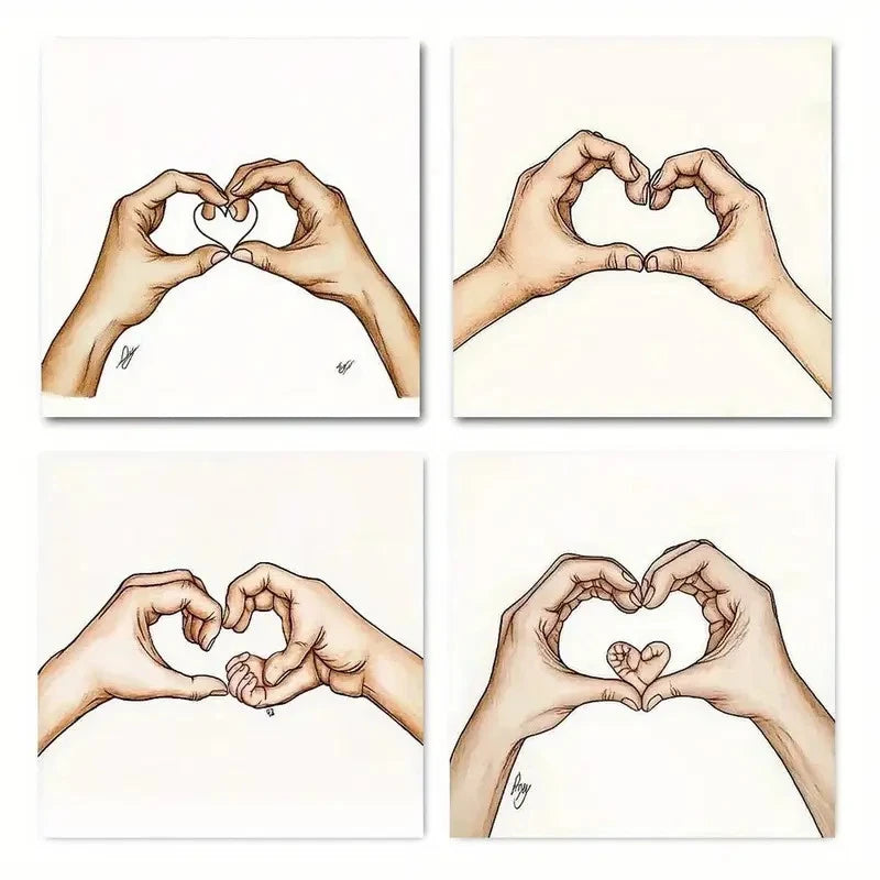 4pcs Abstract Family Hands Wall Art Canvas Framed