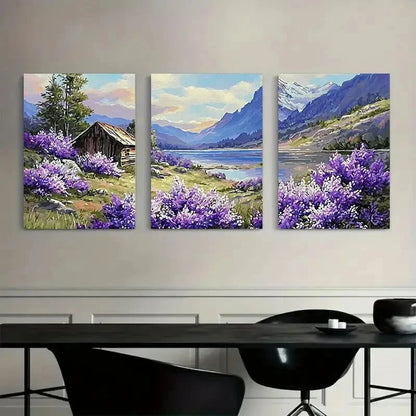 3pcs Number-Style Landscape Painting Modern Art Metal Print Ready to Hang Art