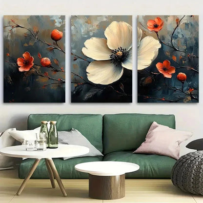 3pcs Contemporary Modern Flowers Metal Print Ready to Hang Art