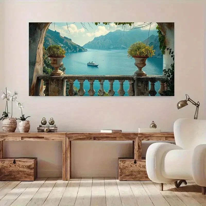 Mediterranean Sea Boats wall canvas office home room framed 120x60cm - Bella Home Decor