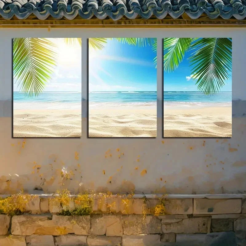 3pcs Tropical Beach Scene Palm Tree Seascape Metal Print Ready to Hang Art