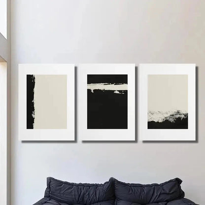 3pcs White modern black and beige Metal Print Ready to Hang Art