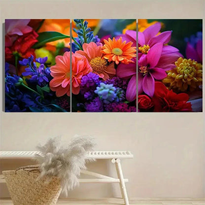 3pcs Vibrant Floral Wall Art Set Canvas Framed 50x70cm - High Quality Print 100% Australian Made Wall Canvas Ready to Hang