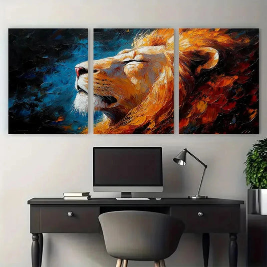 3pcs Featuring African Wildlife Lion Design Wall Art Set Canvas Framed 60x90cm - High Quality Print 100% Australian Made Wall Canvas Ready to Hang