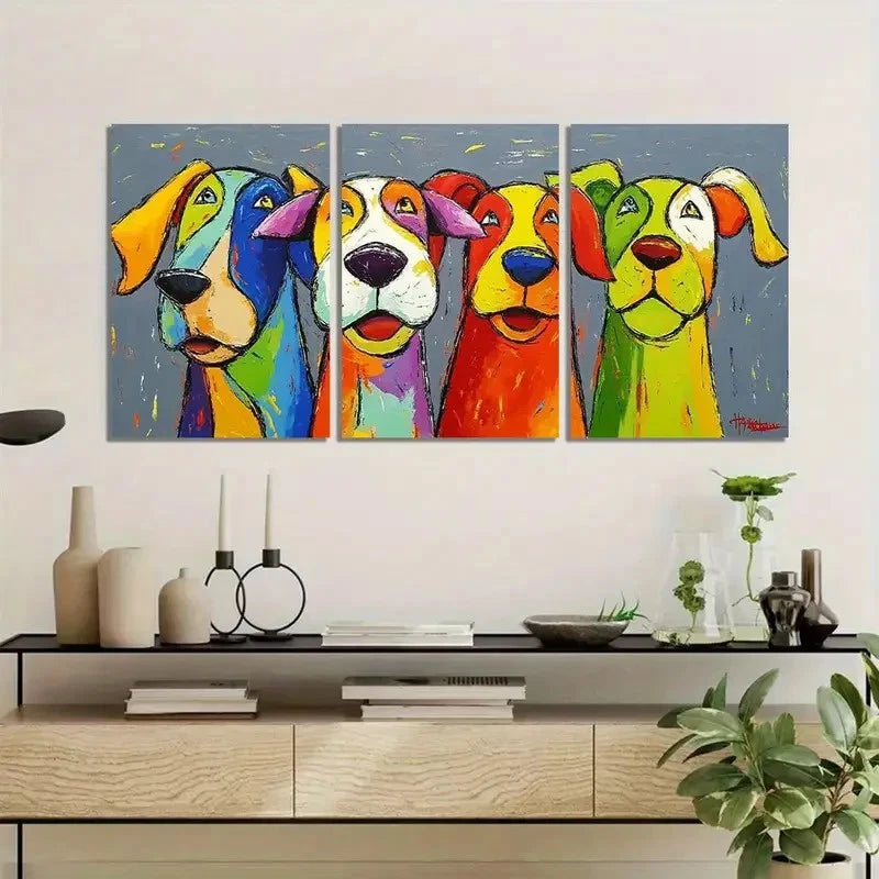 3pcs Colorful Dogs in Wassi Style Posters Metal Print Ready to Hang Art