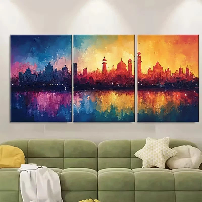 3pcs Colorful Delhi Skyline Metal Print Ready to Hang Art