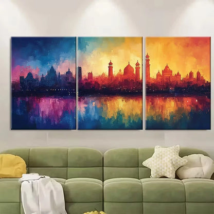 3pcs Colorful Delhi Skyline Metal Print Ready to Hang Art
